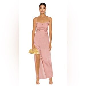 $198 Michael Costello x REVOLVE Braxton Dress Rose Pink Blush Satin Maxi Slit